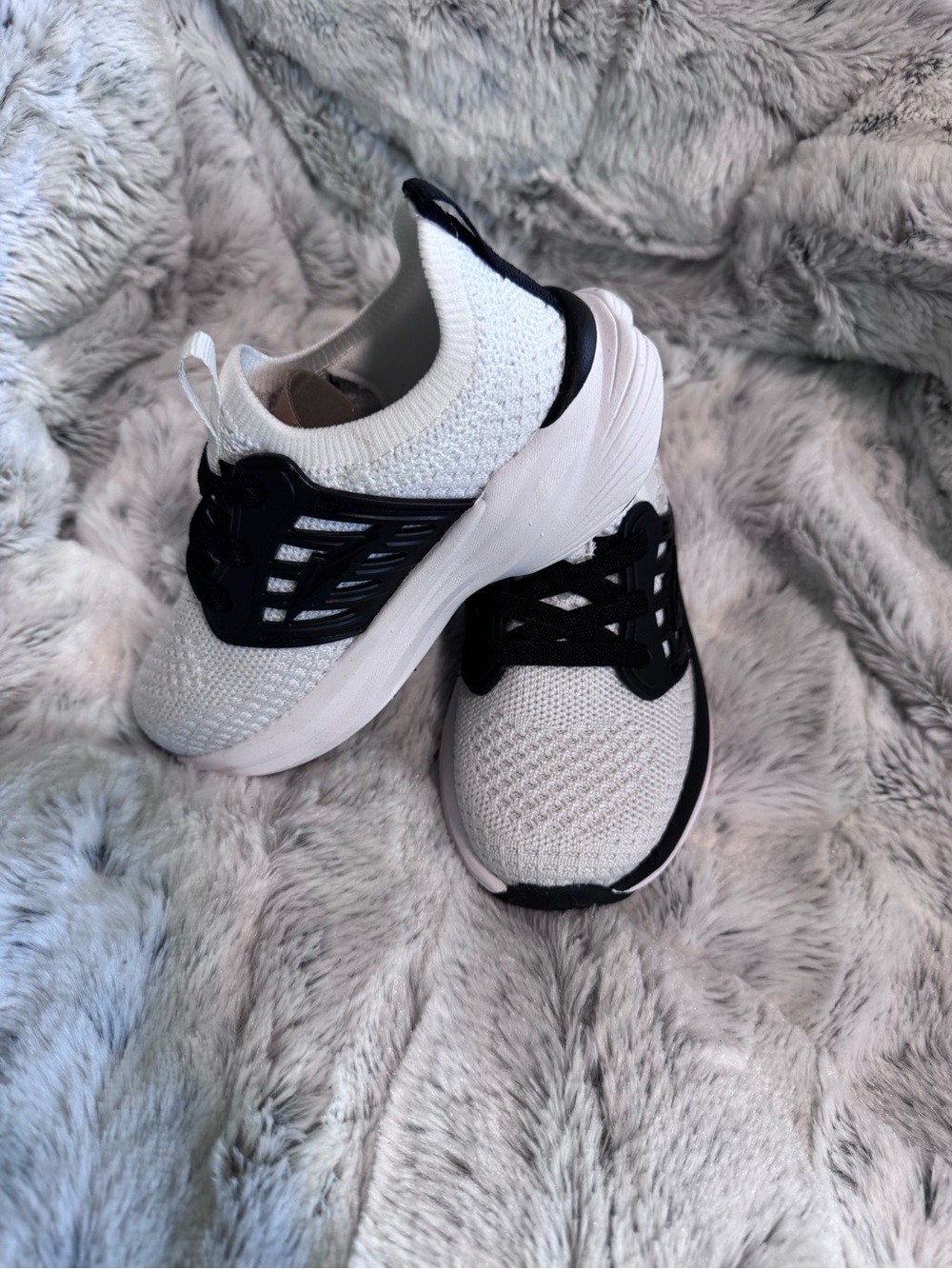 Avia Toddler White and Black Knit Slip-On Sneakers